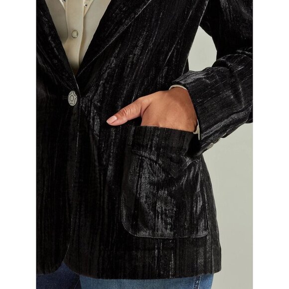 Wrangler Retro Women's Small Single Button Velvet Party Blazer Jacket - Black - Picture 2 of 5